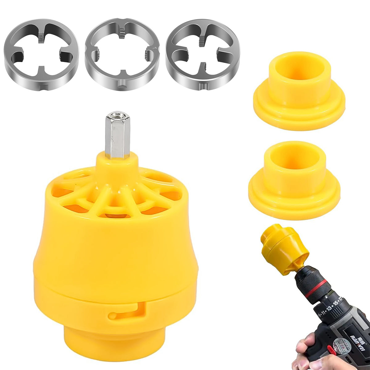 Serplex Pipe Threading Dies for Power Tool 3-Sizes 1/2'', 3/4'', 1'' Snap-on Pipe Threader Tool Attachments for Electric Power Tool No Burr Threader Dies for PVC Pipe, Plastic Pipe Serplex Pipe Threading Dies for Power Tool 3-Sizes 1/2'', 3/4'', 1'' Snap-on Pipe Threader Tool Attachments for Electric Power Tool No Burr Threader Dies for PVC Pipe, Plastic Pipe